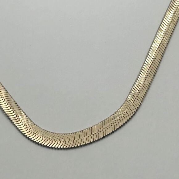 Vintage Gold Flat Herringbone Icing Chain Necklace - Picture 2 of 4